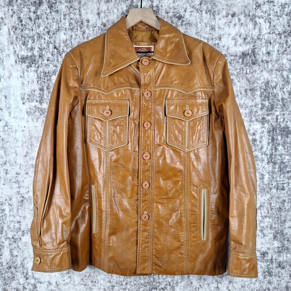 Vintage Anywhere Anytime Pioneer Wear Western Leather Jacket Size 42 Brown